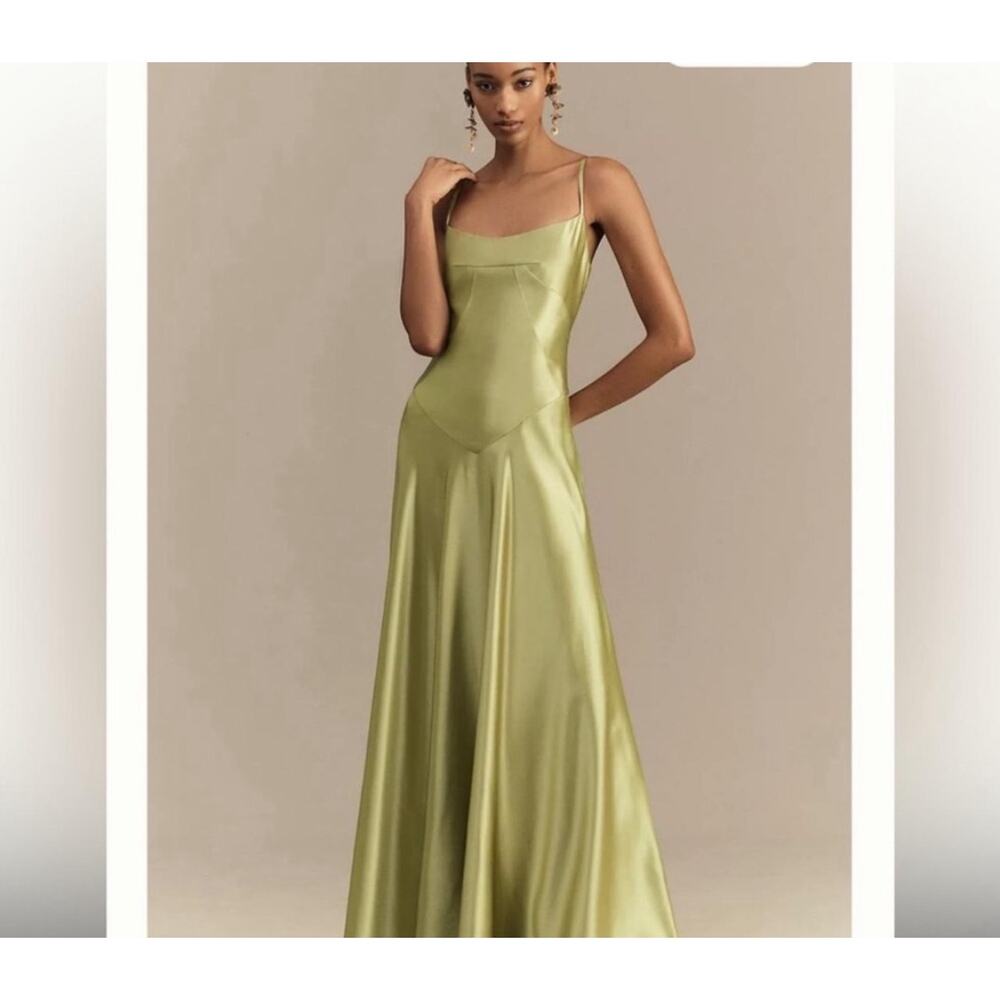 Anthropologie MARE MARE Emmy Satin Corset Lace Up Back Maxi Dress Silky Green